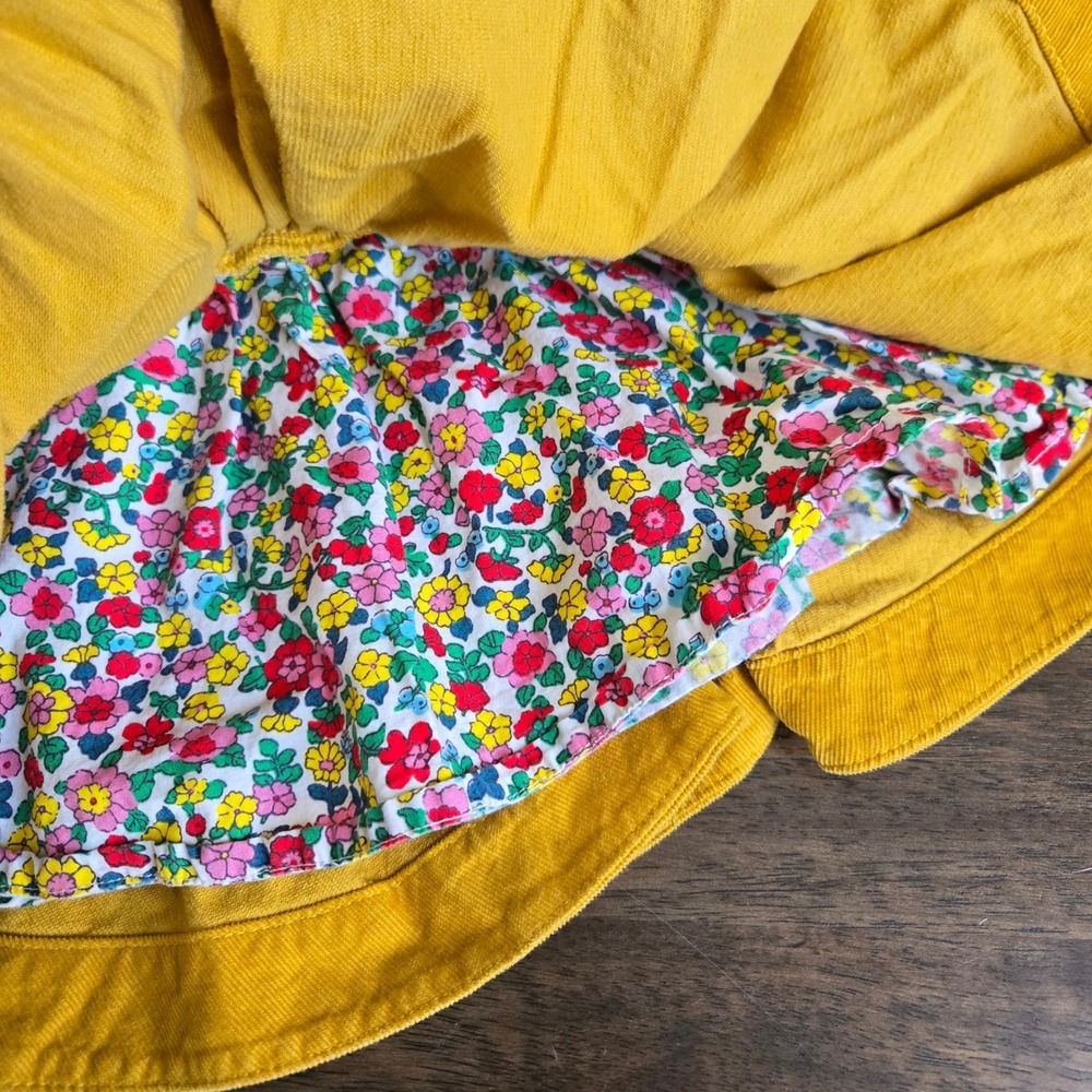 Mini Boden Girls Mustard Yellow Corduroy Skirt Heart Pocket Floral Lining 2-3Y - Picture 5 of 6
